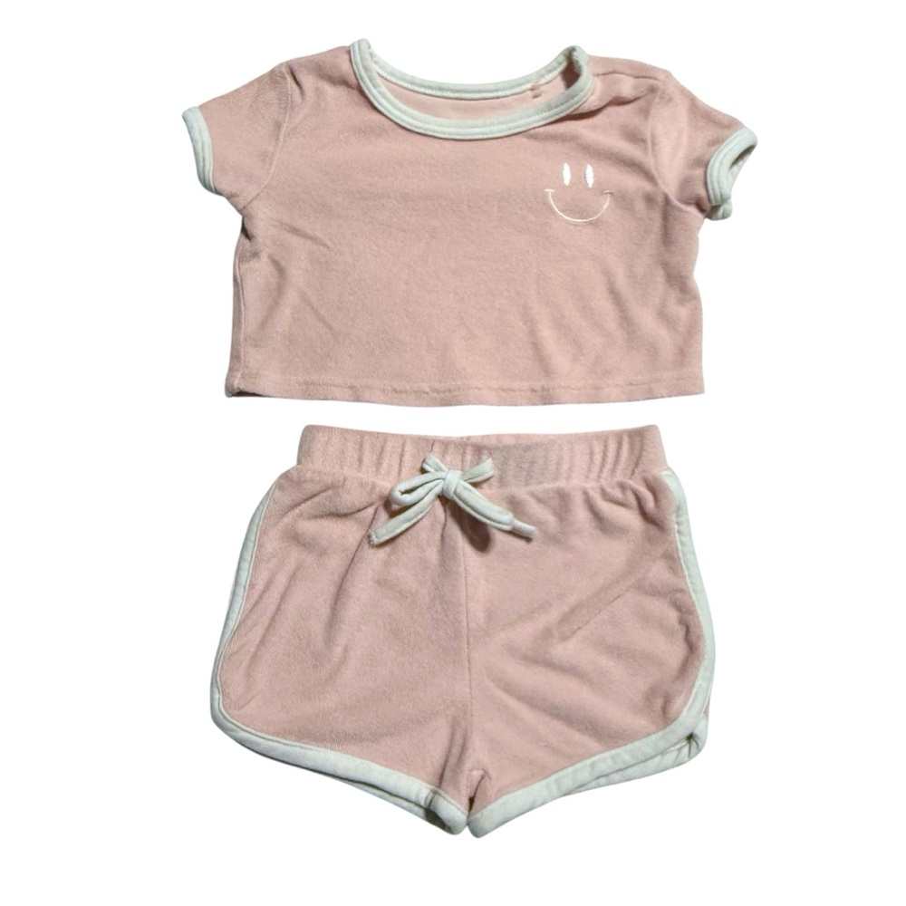 BearPaw 2 piece Terry retro style ringer tee & shorts set 2T